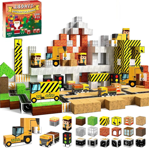 Annexfun Magnetic Blocks-100PCS Magnetic Building Blocks Magnetic Blocks STEM Toddler Kids Toys Construction Toys for Kids Ages 3+ Christmas Birthday Gifts for Boys & Girls