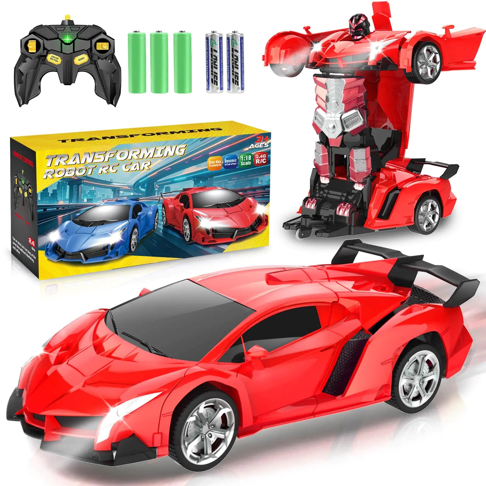 Chridark Remote Control Car Toys - Transforming RC Cars for Kids Transform Toys Car Robot Gift Kids Toys for 3 4 5 6 7 8 10 12 Years Old Boy Red